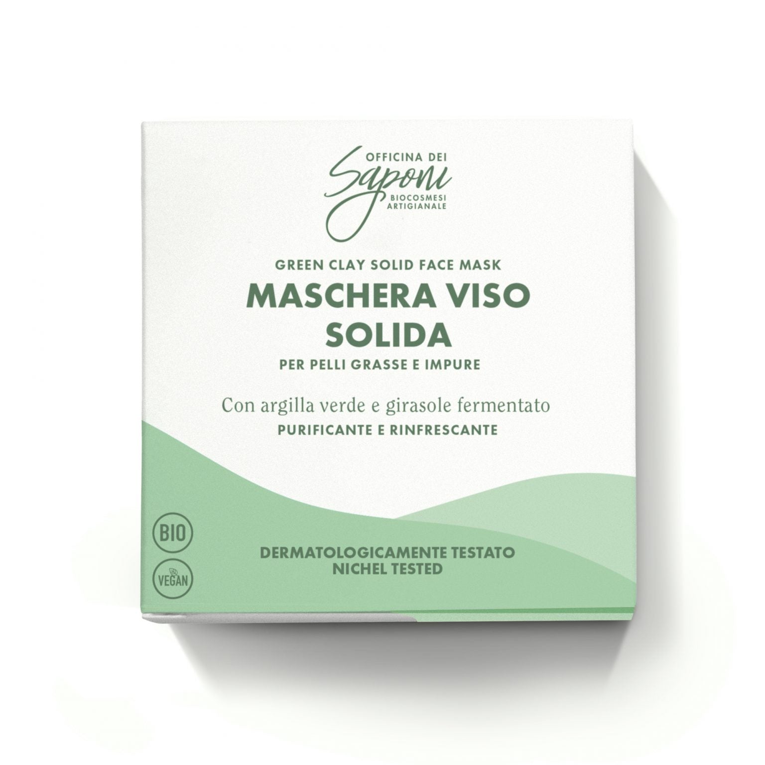 Maschera Viso Solida Purificante & Rinfrescante – Argilla Verde & Girasole Fermentato | 30g